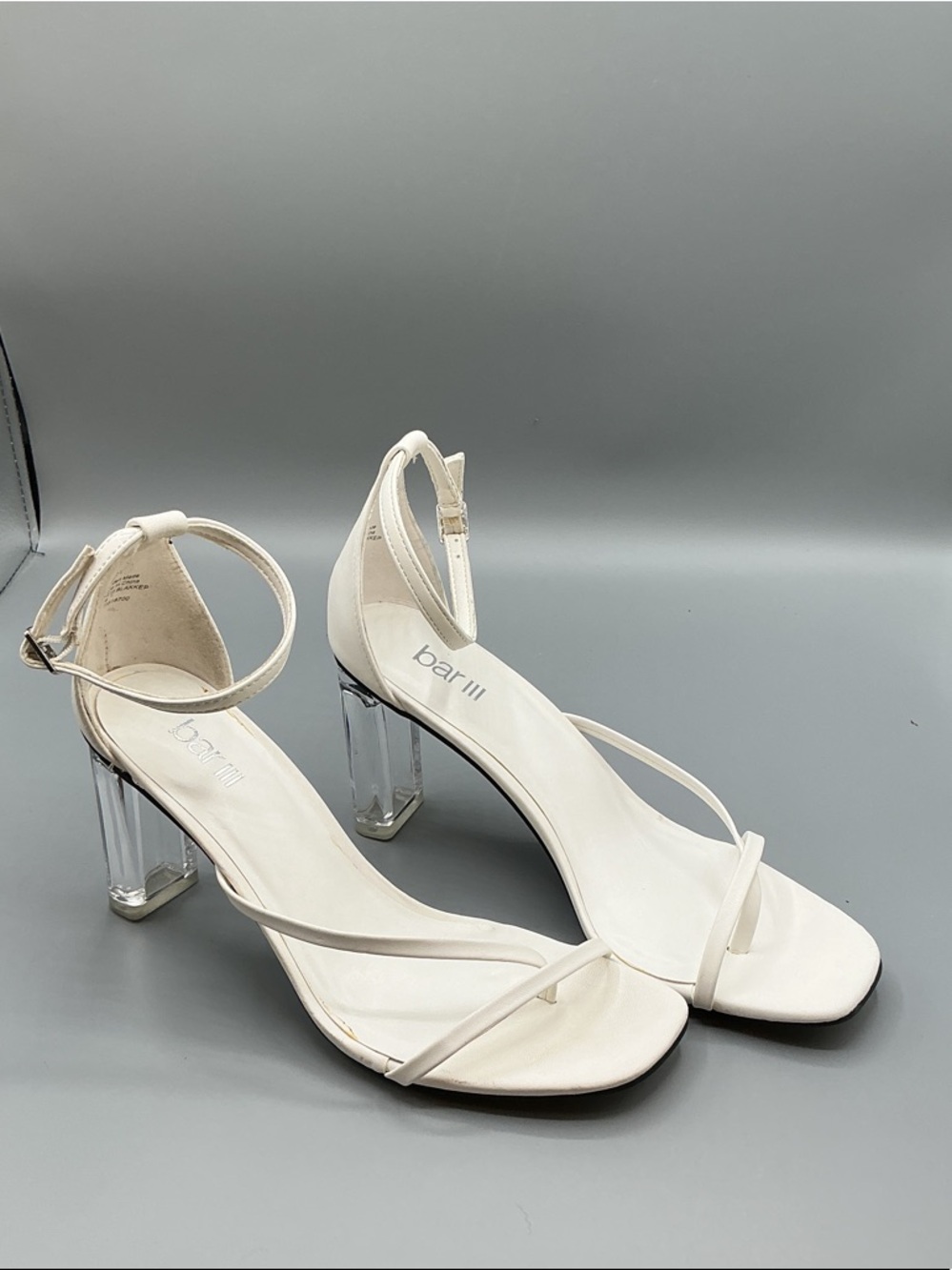 Barr III BLAKKEP White Ankle-Strap Sandal with Clear Block Heel, size 7.5 NEW - Picture 7 of 7